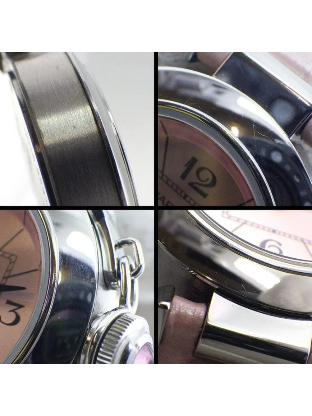 Cartier Watch Miss Pasha Sunray Pink Dial Leather Strap SS Quartz Analog